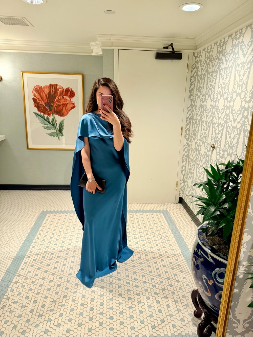 SIMKHAI IZEL GOWN One-Shoulder baby blue Maxi Dress with Draped Cape